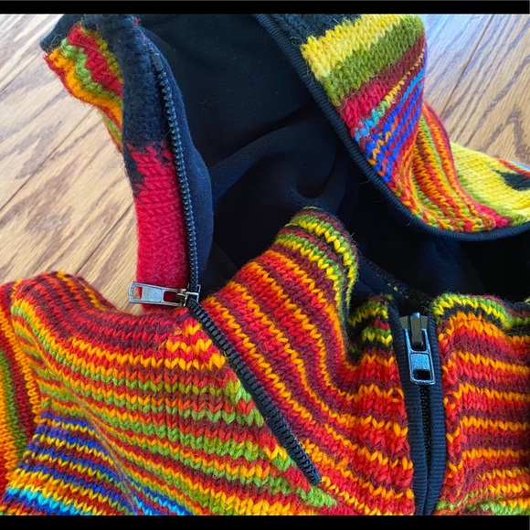 Chunky Wool Rainbow Sweater Jacket from Nepal - Picture 6 of 14